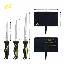 danco 3PC Fishing Fillet Knife Kit, 6", 7", 9" with Roll Bag, Fish Fillet and Deboning Knives, Freshwater and Saltwater Fishing, Non-Slip Handle, Durable Roll Bag, Stainless Steel Blades