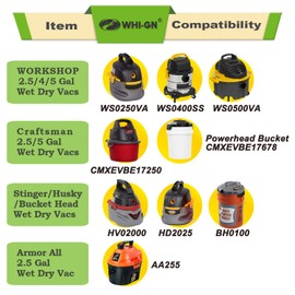 12 Pack Wet Dry Vac Filter Bags Replacement for Stinger MultiFit VF2000 / WORKSHOP WS01025F2 / Craftsman 9-38737, compatible with Select 2-1/2-Gallon to 5-Gallon Stinger Husky Bucket Head Shop Vacuums