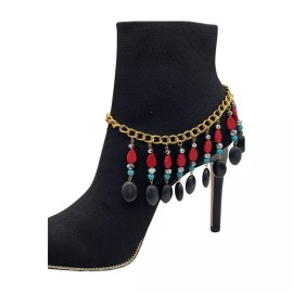 Unbranded Women Gold Metal Boot Chain Bracelet Shoe Charm Blue Black Red Beads Jewelry