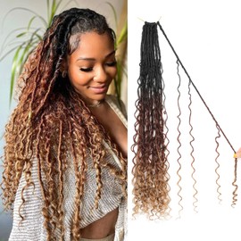 Goddess Locs Crochet Hair 24inch 9 Packs Boho Faux Locs Crochet Hair with Curly Ends Pre Looped Bohemian Locs for Women（1B/30/27）