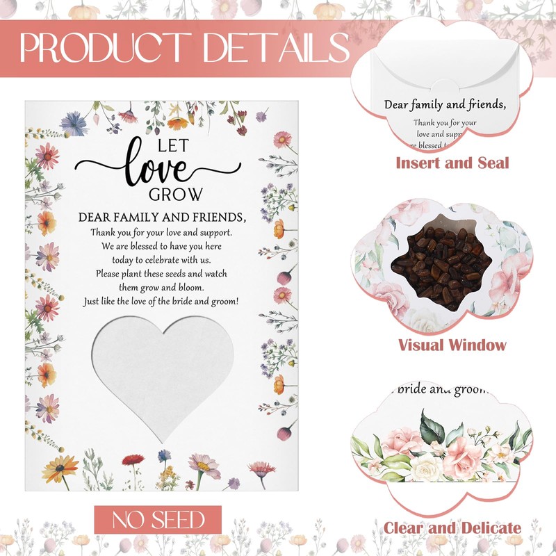 Fumete 100 Pack Wedding Favor Seed Packets Let Love Grow
