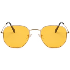 RUNHUIS Retro Polygon Sunglasses for Men and Women, Fashionable Square Glasses, Ultralight Metal Frame, Gold/Orange