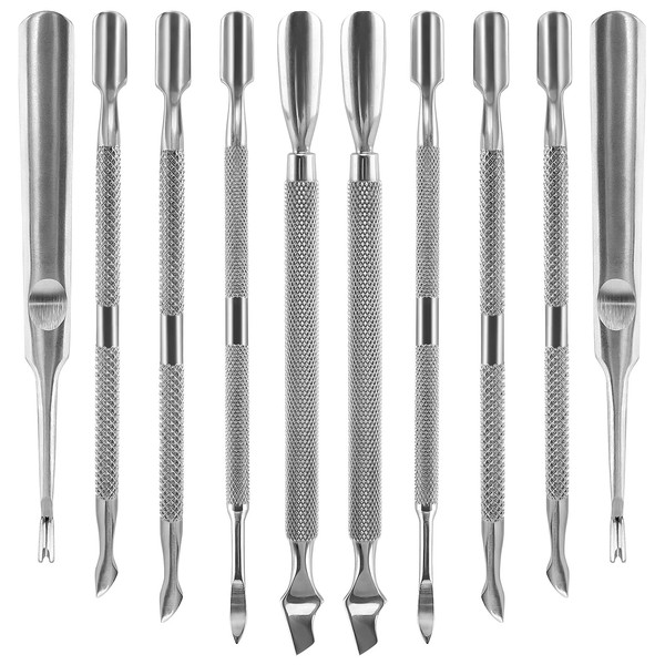 10Pcs Cuticle Pusher Cutter and Remover, Professional Double Ended Stainless