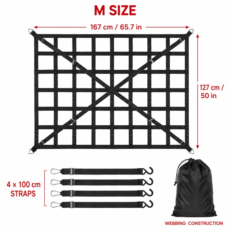 50 x 41.7-Inch Heavy-Duty Webbing Cargo Net with 4 Adjustable