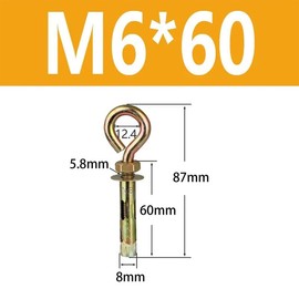 M6 Expansion Anchor Bolts In 5pcs,60MM Eye Shield Bolts Expansion Screw Bolts for Concrete Wall Fixings,Heavy Duty Sleeve Anchors Ring Lifting Eyebolts with Closed Hooks
