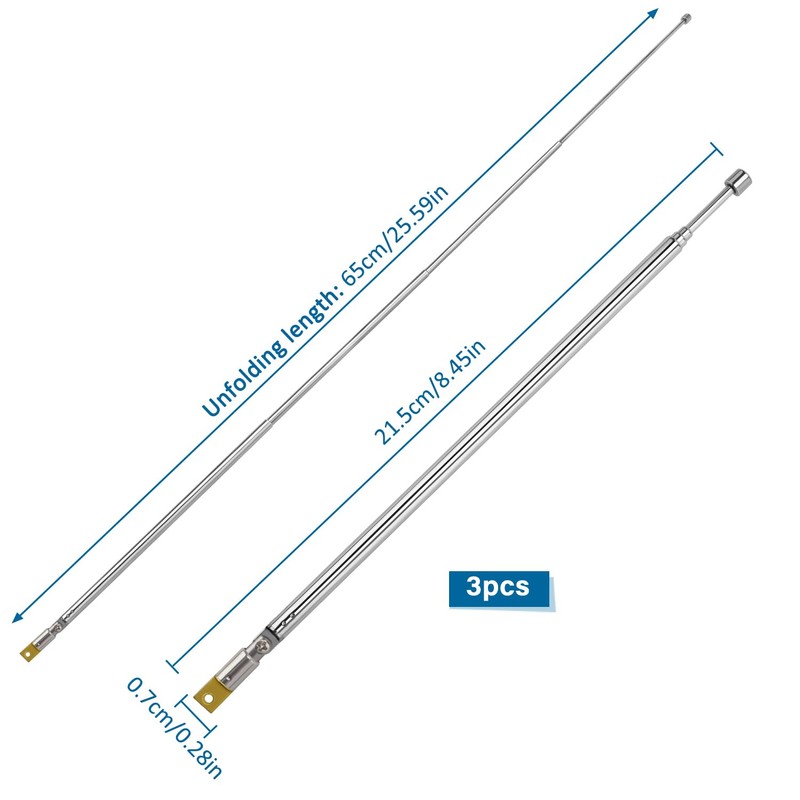VooGenzek 3 PCS 65cm 4 Section Replacement Telescopic Aerial Antenna,