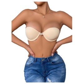 RoseSeek Women's Front Closure Strapless Underwire Bras Push Up Bandeau Bra Tube Tops, Apricot, Medium