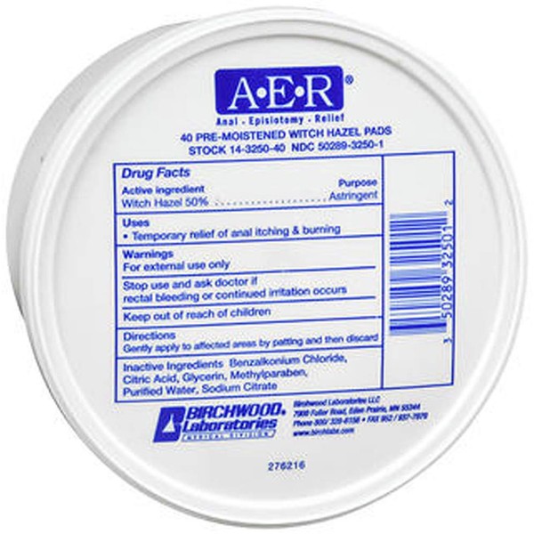 LNEE AER Pre-Moistened Witch Hazel Pads - 40 EA, Pack