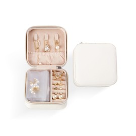 CASEGRACE Travel Jewelry Organizer Portable Small Jewelry Box Foldable Clear Pockets for Necklace Rings Bracelet Earrings Holder Organizer for Women Girls, White