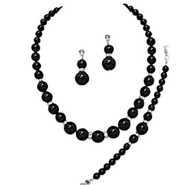 Oversize Statement Onyx Black Pearl Bridal Necklace Set Prom Earring Set Y2