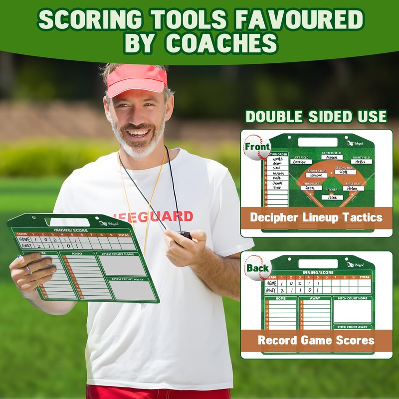 WISYOK Double-Sided Magnetic Baseball Lineup Board for Dugout, Includes 40