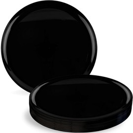 Smarty Had A Party Black Plastic Pastry Plates With Flat Round Design (6.25") - Pack Of 10 - Disposable & Elegant, Perfect for Parties, Weddings, Events, Everyday Dining & More