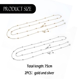 MSLSOZ 2 x Glasses Chain for Women, Pearl Sunglasses Chains for Women, Glasses Chain for Hanging, Decorative Glasses Accessories (Gold+Silver)