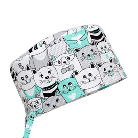Scrub Cap Uniform Hat Unisex Animal Print (Green Cats)