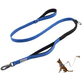 S-ETOVUS Double Handle Dog Leash Heavy Duty, 4-6FT Reflective Tactical Dog Leash, Shock Absorbing Bungee Leash with 2 Padded Handle, Car Seatbelt & Easy Snap Hook, for Large Medium Small Dogs