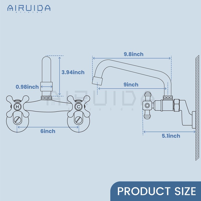 Airuida Matte Black Wall Mount Kitchen Sink Faucet 9 Inch