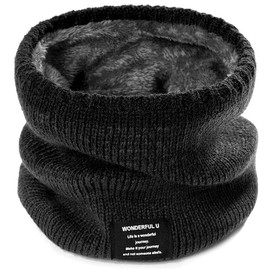 PAZOFA Neck Warmer, Men's, Women's, Snood, Neck Guard, Fleece-Lined, Fluffy, Winter, Skiing, Camping, Stylish, Graduated Colors, Unisex, 15 Colors, 15. black