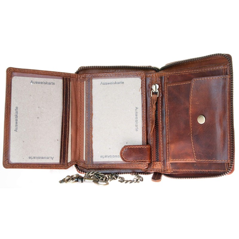 FLW Men's Genuine Leather Biker's Wallet with Metal Chain to