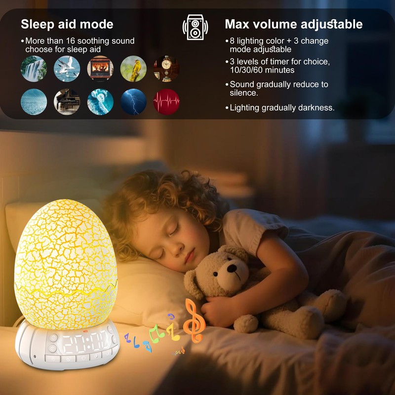 Alarm Clock with Sunrise Simulation Wake Up Egg Light, Portable