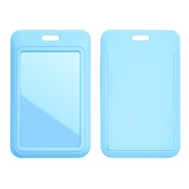 Larpur 2 Pack Sliding ID Badge Holders Hard Plastic Vertical Card Cases with Clear ID Window for School, Office, Factory, Sky Blue