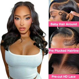 Wear and Go Glueless Wig Human Hair Pre Plucked Pre Cut 5x5 180% Density Body Wave Lace Front Human Hair Wigs for Black Women 18 Inch Natural Black Color