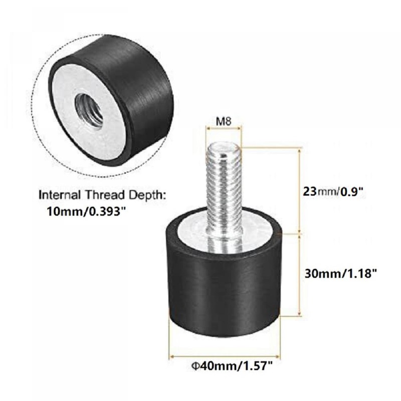 4pcs M8X23D40mmH30mm Cylindrical Rubber Mount Shock, Rubber isolator Mounts,Vibration Isolators