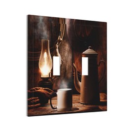Spshian Decorative Switch Plate Covers Western Farmhouse Hat Cowboy Coffee Primitive 2 Gang Wall Plate Double Toggle Light Switch Cover Plate Electric Dual Device Electrical Faceplate for Kitchen