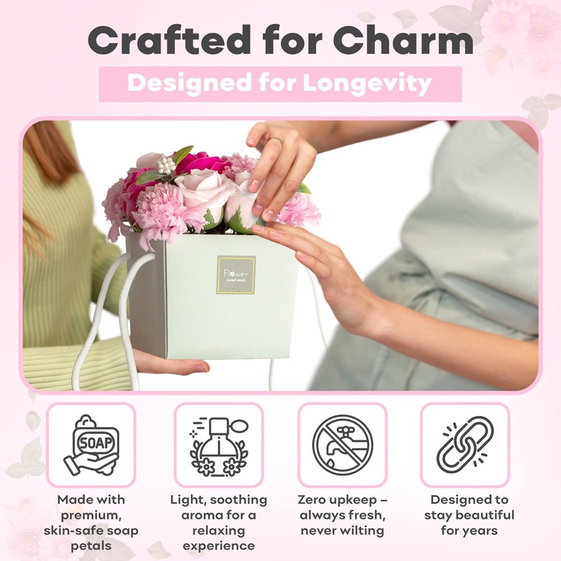SEZHN Soap Flowers Bouquet Pink Rose and Carnations - Mothers