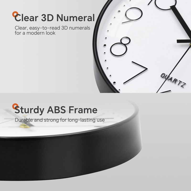 VIKMARI Silent 10 Inch Wall Clock Modern Black & White