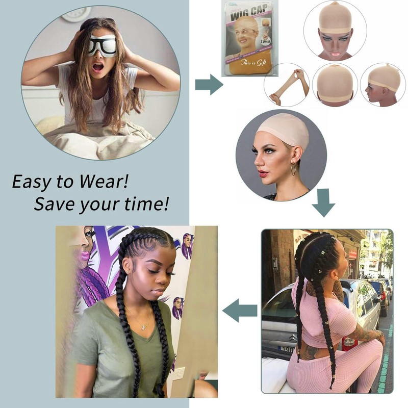 SERENEWIG 24" Brown Blonde Ombre Double Braids Wigs with Baby