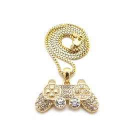 Crescendo SJ INC New Iced Out GAME CONTROLLER Pendant &2mm24 Box Chain Hip Hop Necklace XMP17BXG