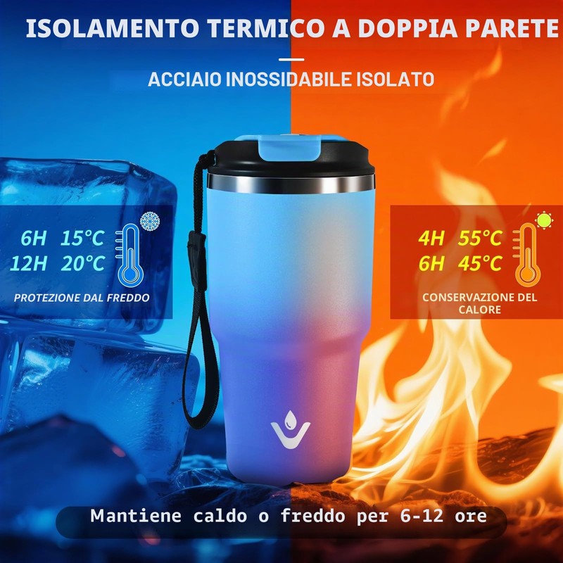 Bicchiere Termico 600ml 20oz, Tazza Termica con Doble Pared Reutilizable,