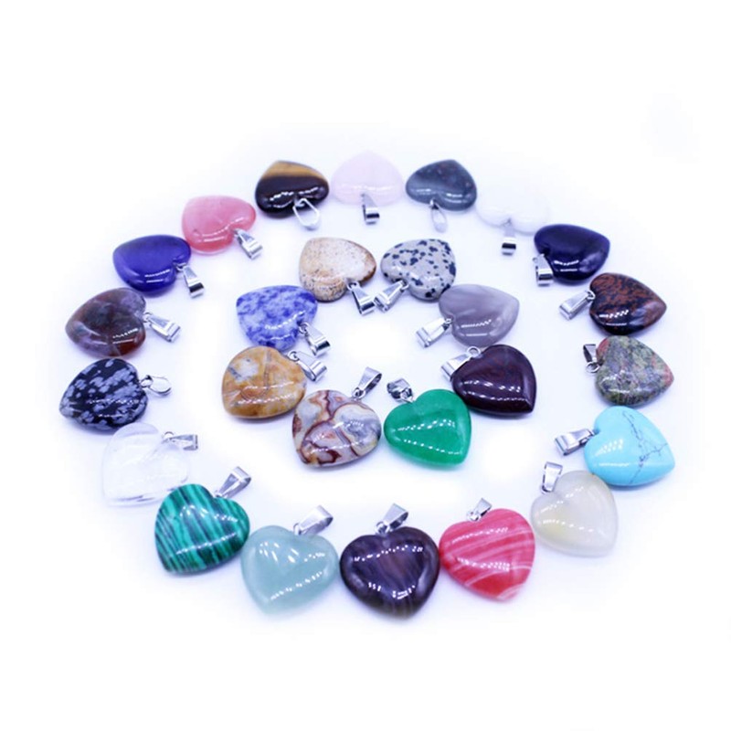 OHPHCALL Natural Stone Heart Pendants Necklace Accessories Jewelry Crafting Set
