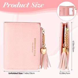 Ptwola Women Small Wallet Girls Tiny Slim Wallets Mini Lady Bifold Purse Holder Compact Zipper Pocket Card Organizer with Love Pendant Tassels ID Window Credit Card Slots for Coin Cash Teen Travel