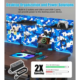 CCCEI Desk Organizer and Storage with Charging Station, Navy Blue Clamp on Table Pegboard, Gaming Standing Office Supplies Shelf Accessorie, Metal Peg Board Privacy Panels, Gifts for Men, 10FT.