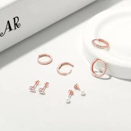 4 Pairs of Stud Earrings Hoop Earrings Silver 925 Small for Women, AAA+ Zirconia Stud Earrings Gold Set, Cartilage Huggie Earrings for Girls Women, Sterling Silver