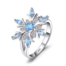 Greendou Fashion 925 Sterling Silver Aquamarine Crystal Christmas Snowflake Rings Flower Wedding Jewelry(10)