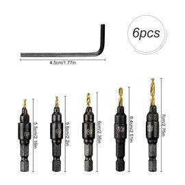 Countersink Drill Bit Set, Jagowa 5Pcs Replacement Drill Bits and One Wrench, 1/4" Quick Change Hex Shank Adjustable Countersink Woodworking Tool