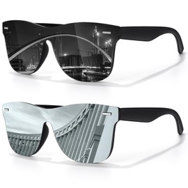 LINVO Sunglasses Men Women Polarised Classic Mirrored Fashionable UV400 Protection Unisex Glasses for Driving Travel, (2-pack) Black | Grey + Black | Silver