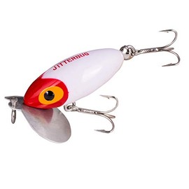 Arbogast Jitterbug Topwater Bass Fishing Lure - Excellent for Night Fishing, White/Red Head, G650 (3 in, 5/8 oz)