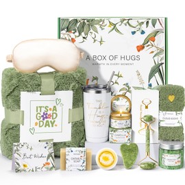 Suhctuptx Self Care Gifts for Women, Get Well Soon Basket Birthday Gifts for Women Care Package, Thinking of You Box w/Blanket, Christmas A Leafy Gift of Care for Mom Her Sister Friend