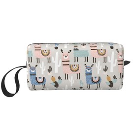JKJOJIA Llama Cactus Cute Makeup Bag Organizer Small Cosmetic Bags Portable Travel Toiletry Bag With Handle Simple Accessories Storage Zipper Pouch For Women Girl