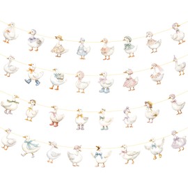 4 Packs Goose Theme Garlands Banner Set – Cute Farm Animal Geese Party Banner Goose Birthday Bunting Decor Farm Animal Themed Party Celebrations for Girls Boys Birthday, Baby Shower Decor