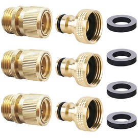 Brass Garden Hose Quick Connectors - ¾ Inch GHT Fittings (Set of 3)