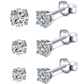 VOLUKA Moissanite Stud Earrings for Women - 925 Sterling Silver 1ct D Color Round Cut Lab Created Diamond Earrings Hypoallergenic Moissanite Earrings for Women, 1.6CT (3-5mm), Sterling Silver
