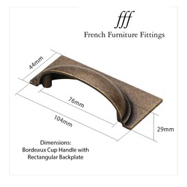 French Furniture Fittings Set of 4 Kitchen Cup Handles for Kitchen Cabinets, Drawers & Cupboard Doors. by FFF - cc Size 3" Inch 76mm (Deep Antique Brass)