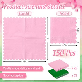 FYSUIMU 150Pcs Pink Green Scalloped Paper Napkin Witch Disposable Luncheon Napkins Dinner Hand Napkins for Birthday Baby Shower Party Supplies