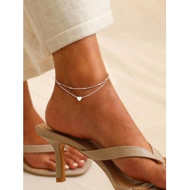 ChicSilver Sterling Silver Anklet Bracelet Hypoallergenic Initial Anklet for Women Dainty Layered Heart Anklet With Letter Beaded Anklets for Women