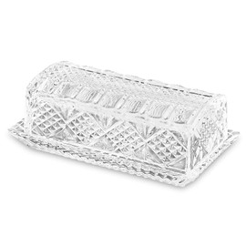 Large Deep Danish Crystal Covered Butter Dish Butter keeper Well Sealed to Keep Butter Soft Beautiful Decorative Design and Antique Look 7" x 3.75" x 2.75"