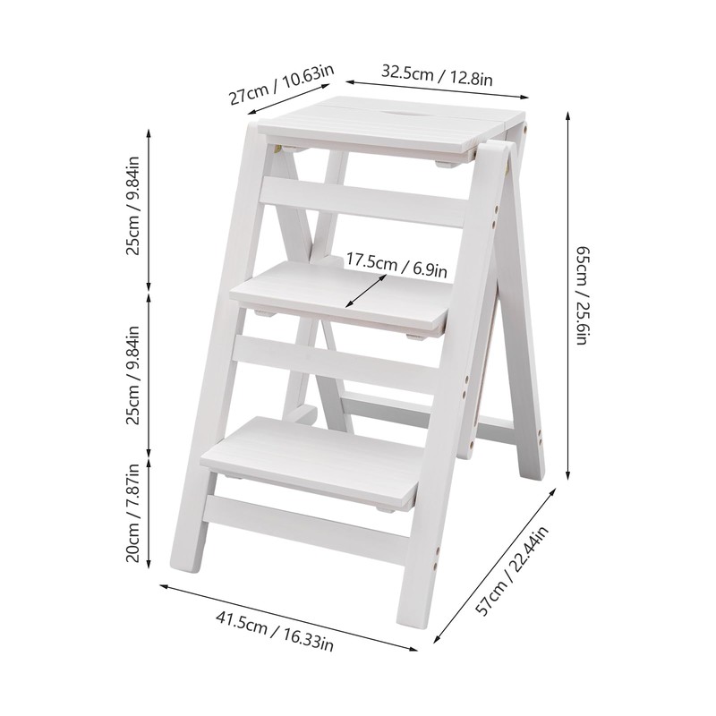 Hteedy Folding Step Ladder, White Folding Step Ladder 3-Layer Folding